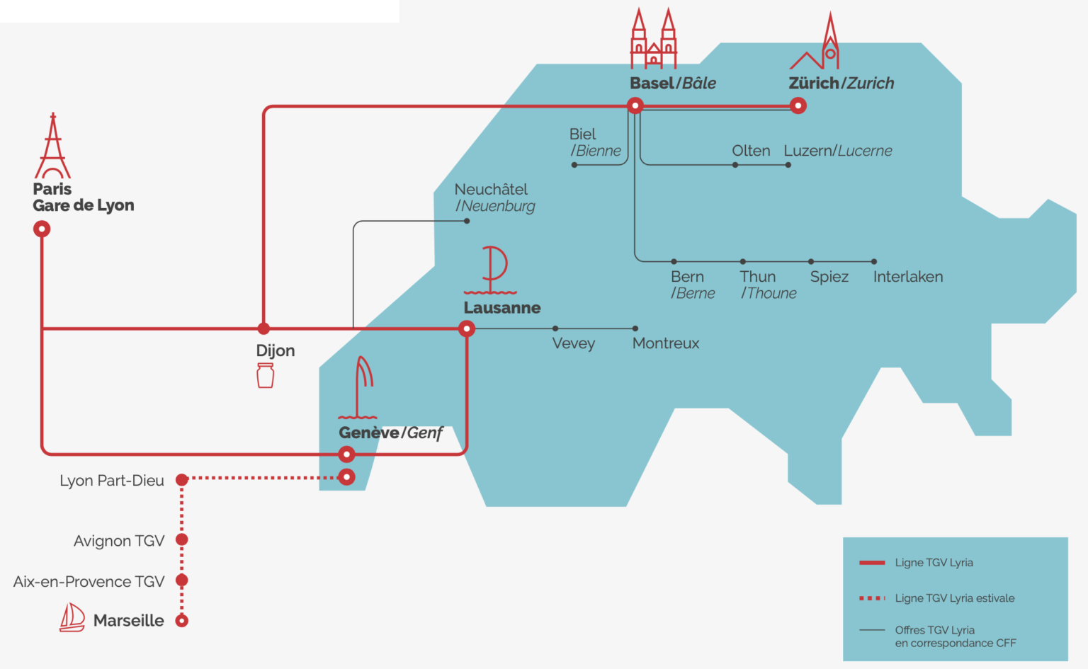 Direkte Zugverbindungen zwischen Frankreich und der Schweiz